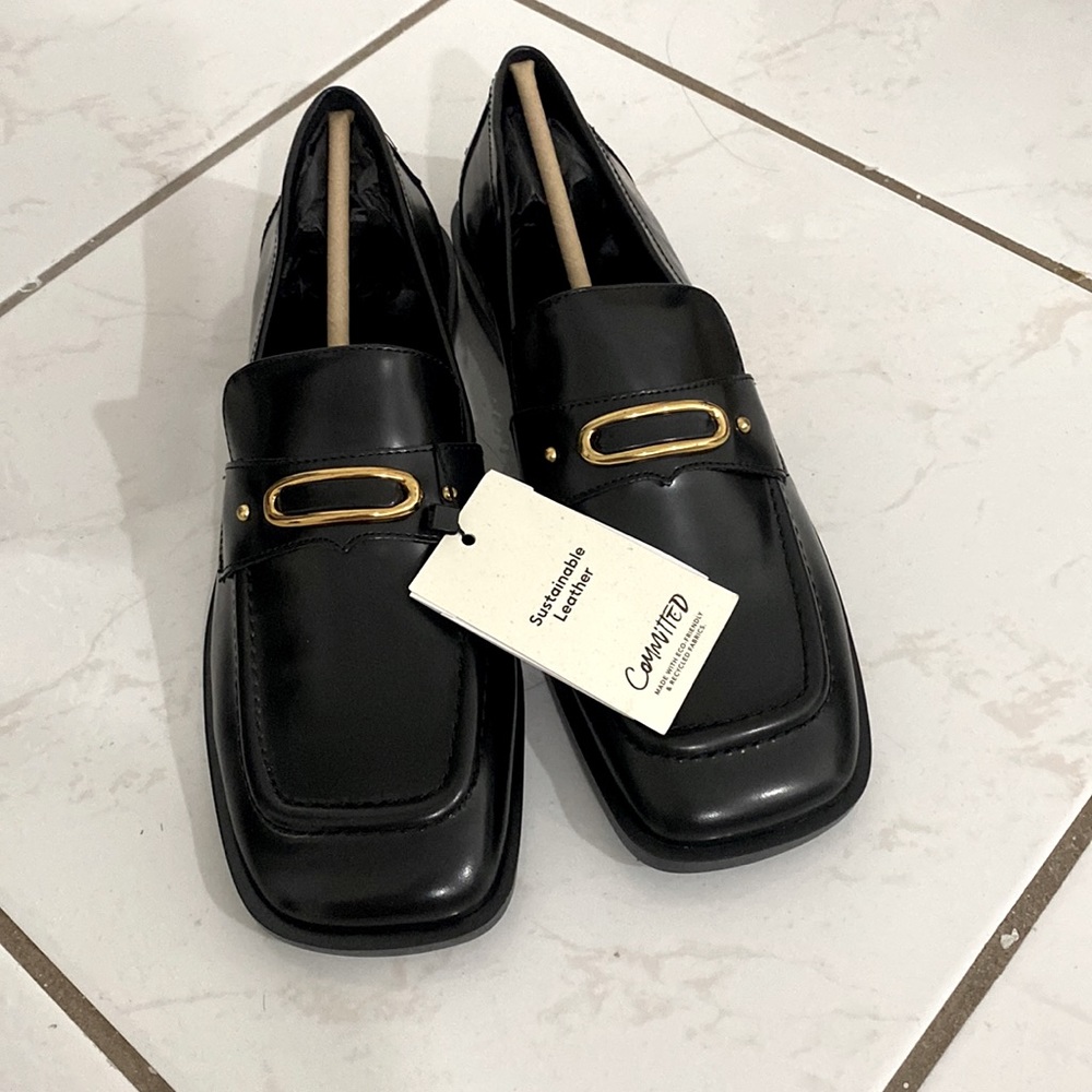 Mango penny black loafers with gold accent